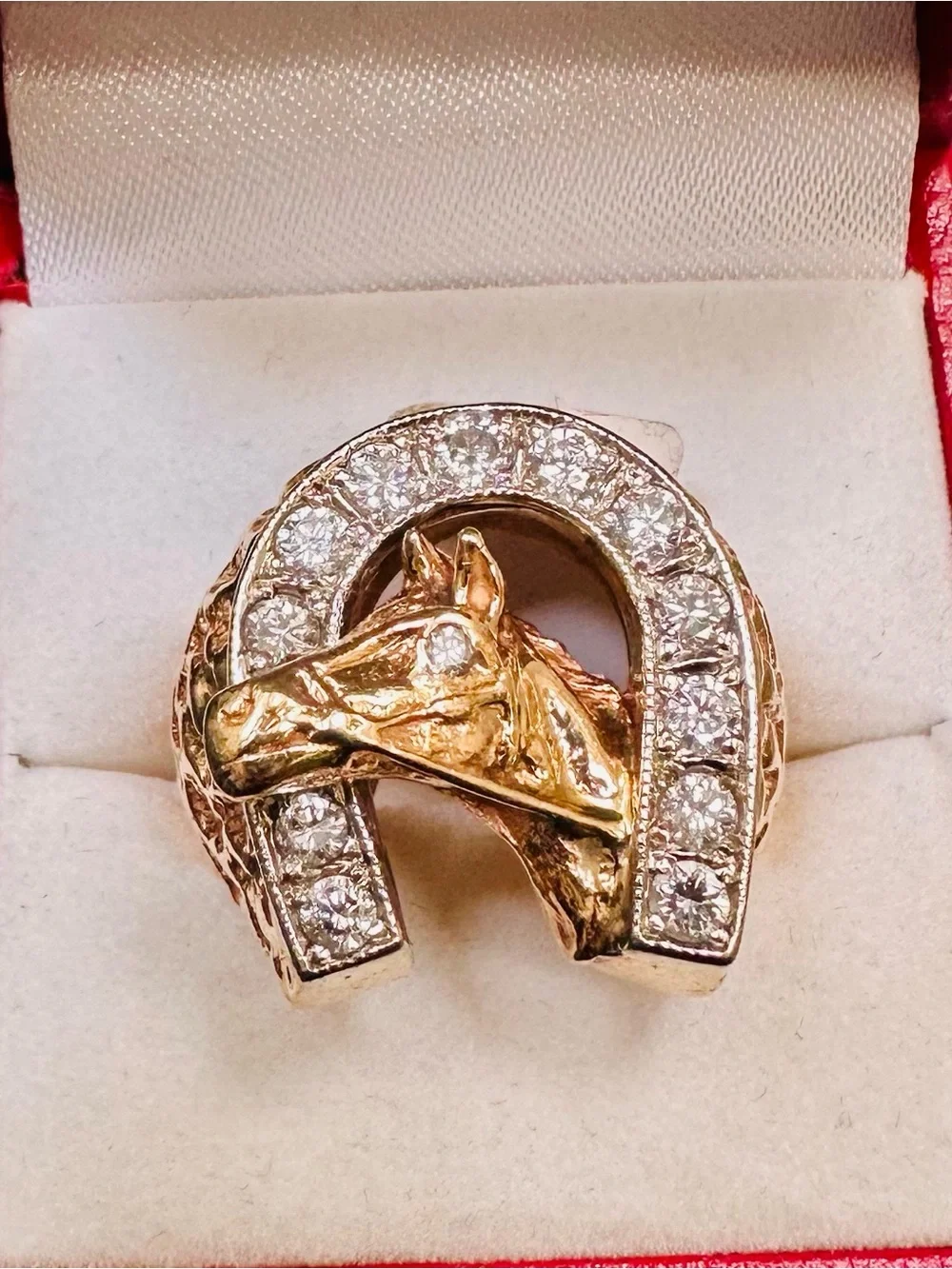 Gold Horse Head & Diamonds Ring size 7.5, gold 14k